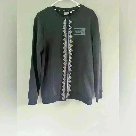 Puma Crew Neck Velcro Closure Sweatshirt with Metallic details. Sz M Navy - Picture 1 of 13